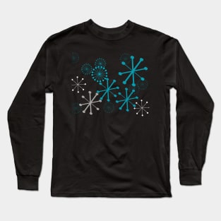 Turquoise Starburst Pattern on Black Long Sleeve T-Shirt